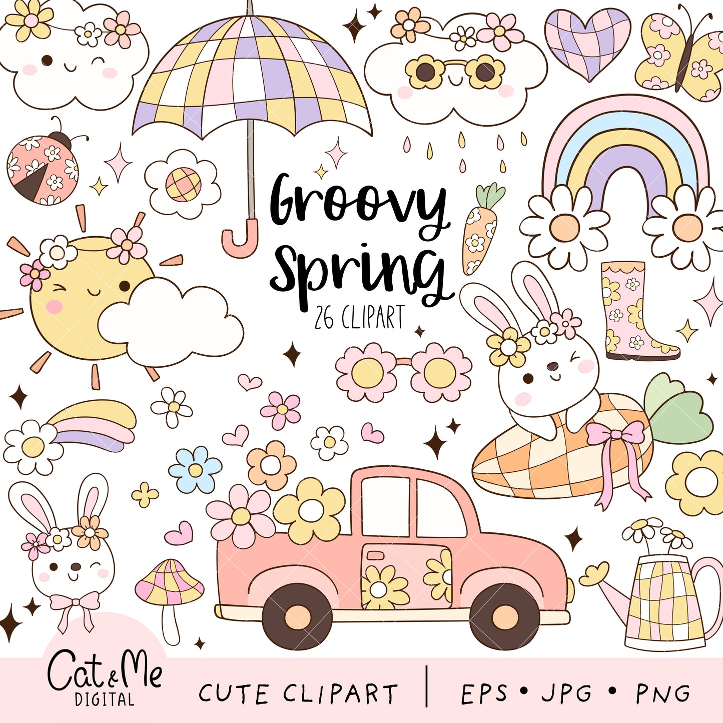 Groovy spring clipart Retro spring clipart