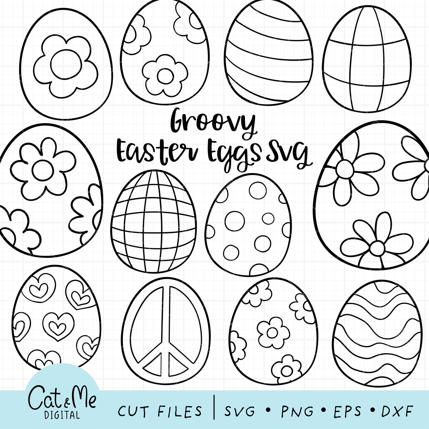 Groovy easter eggs svg Doodle eggs svg Spring svg