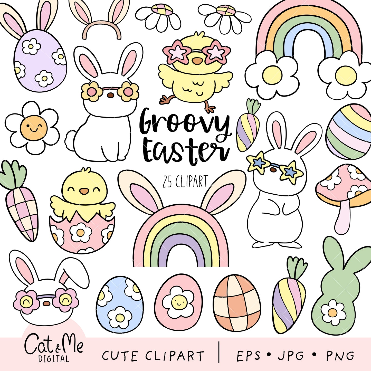 Groovy easter clipart Retro easter png