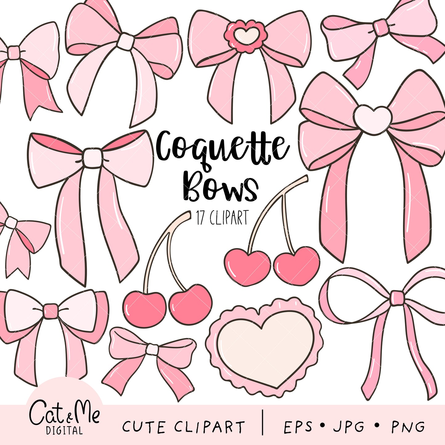 Coquette pink bows clipart Ribbon clipart Soft girl clipart