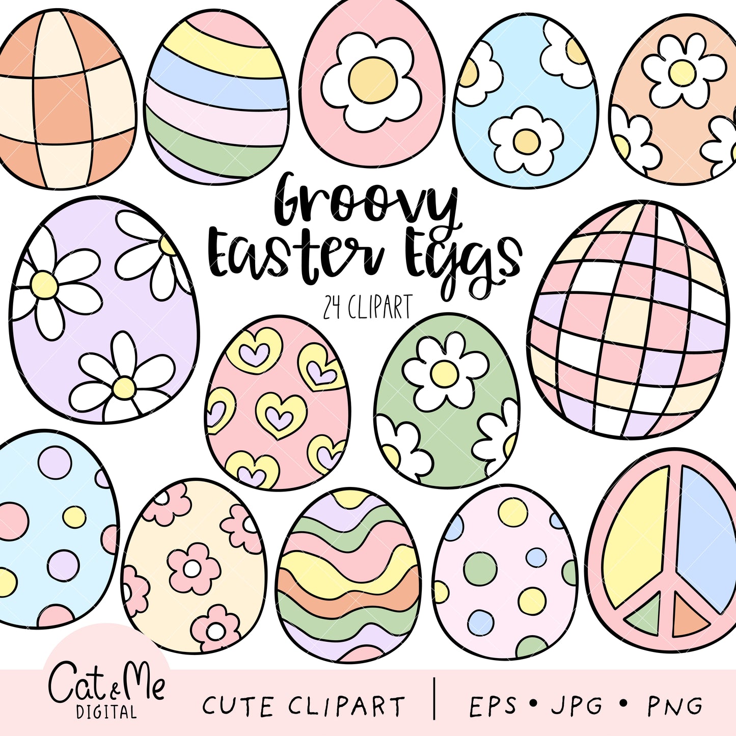 Groovy easter eggs clipart Easter eggs png Spring clipart Hippie disco easter