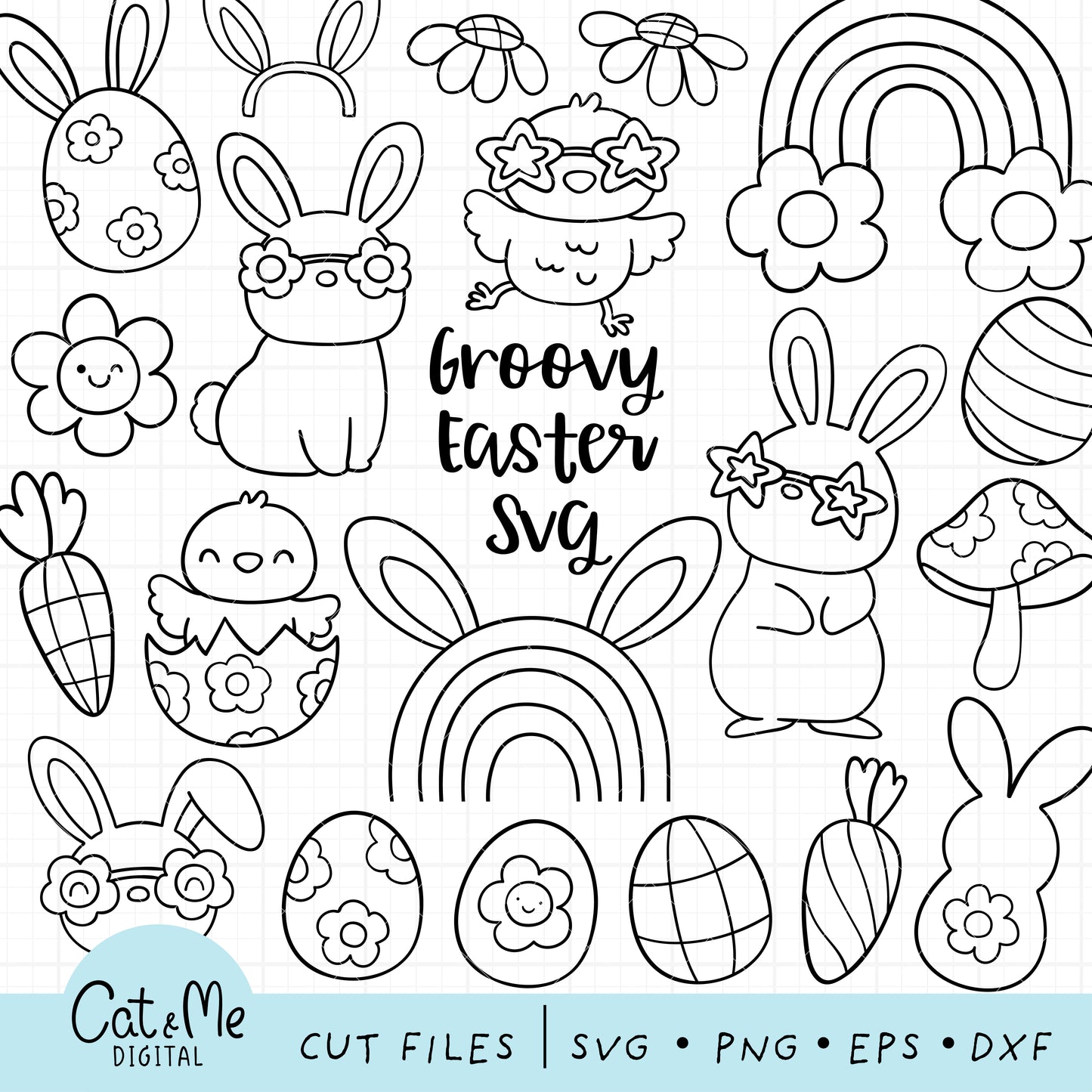 Doodle groovy easter svg Retro easter svg