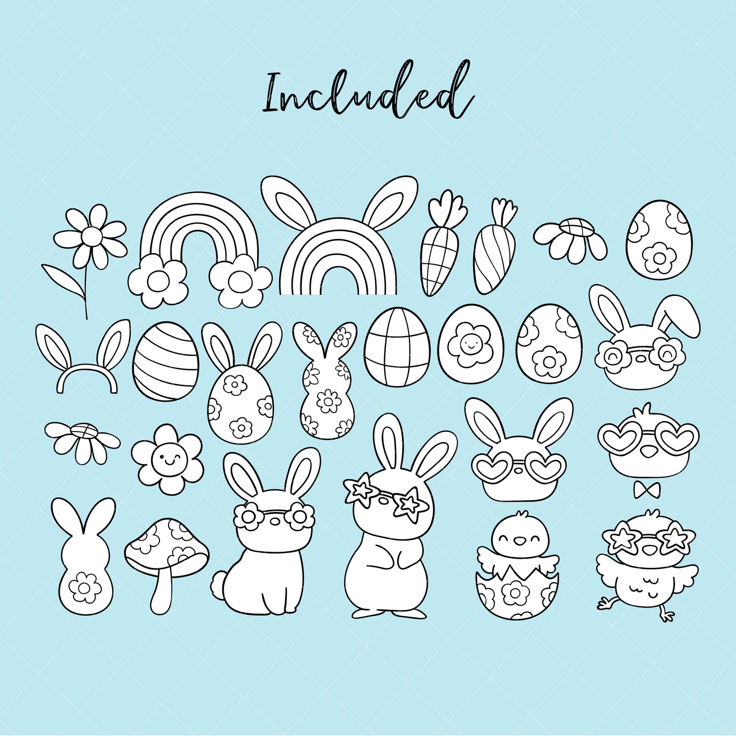 Groovy easter digital stamp Doodle outline coloring