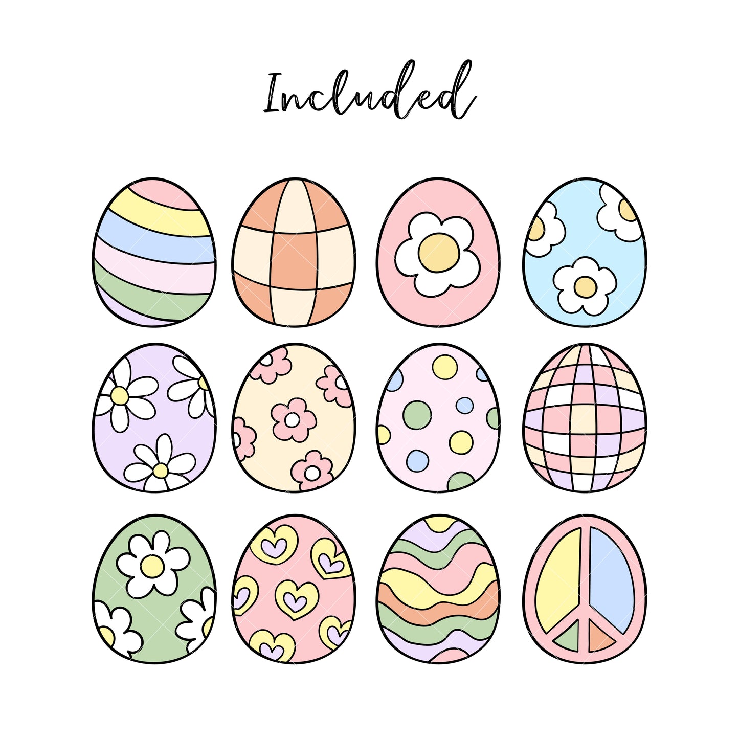 Groovy easter eggs clipart Easter eggs png Spring clipart Hippie disco easter