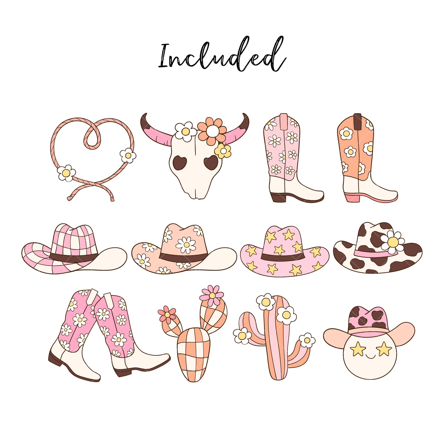 Groovy cowgirl clipart Wild west clipart Retro cowgirl