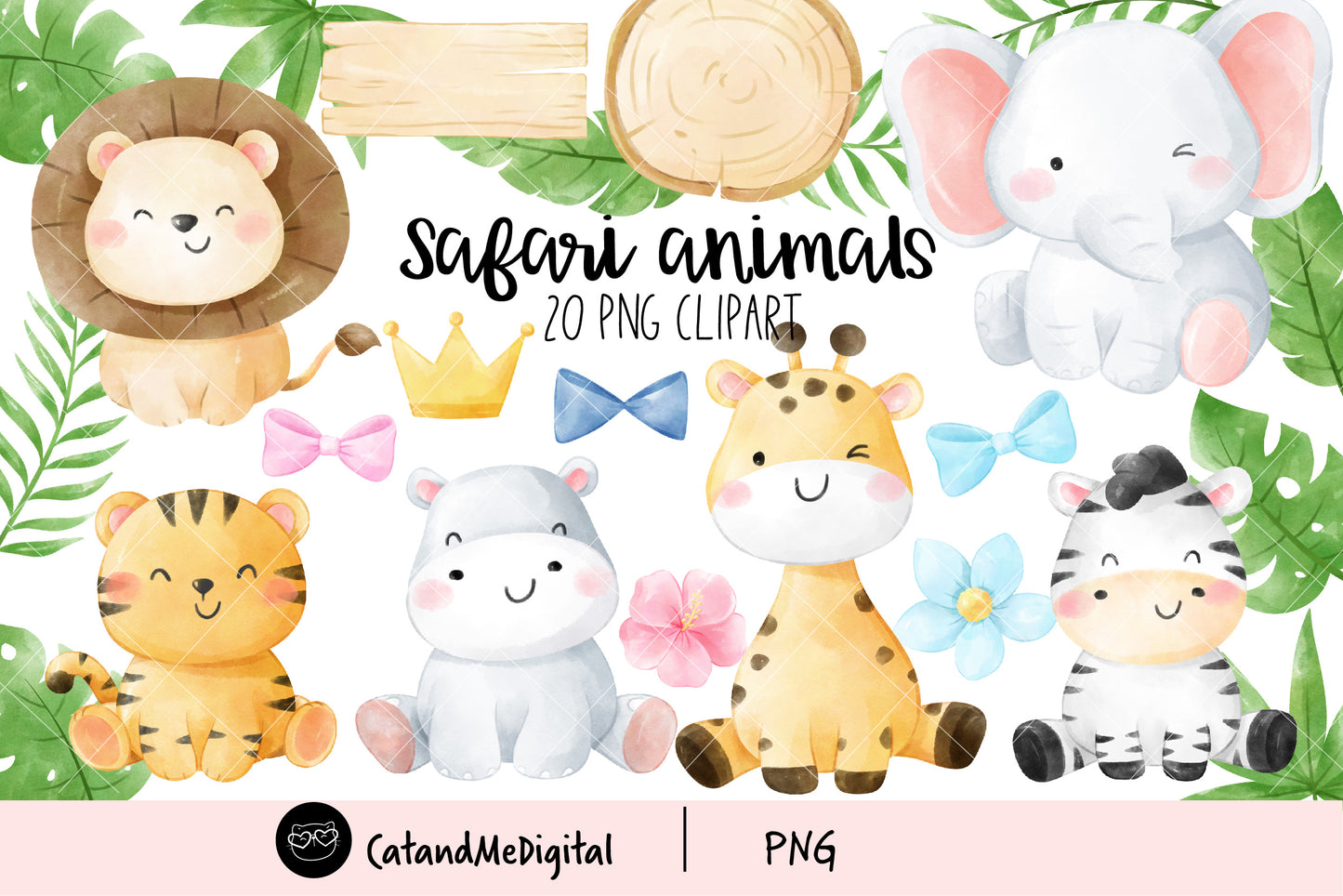 Watercolor Safari Animal Cartoon Clipart