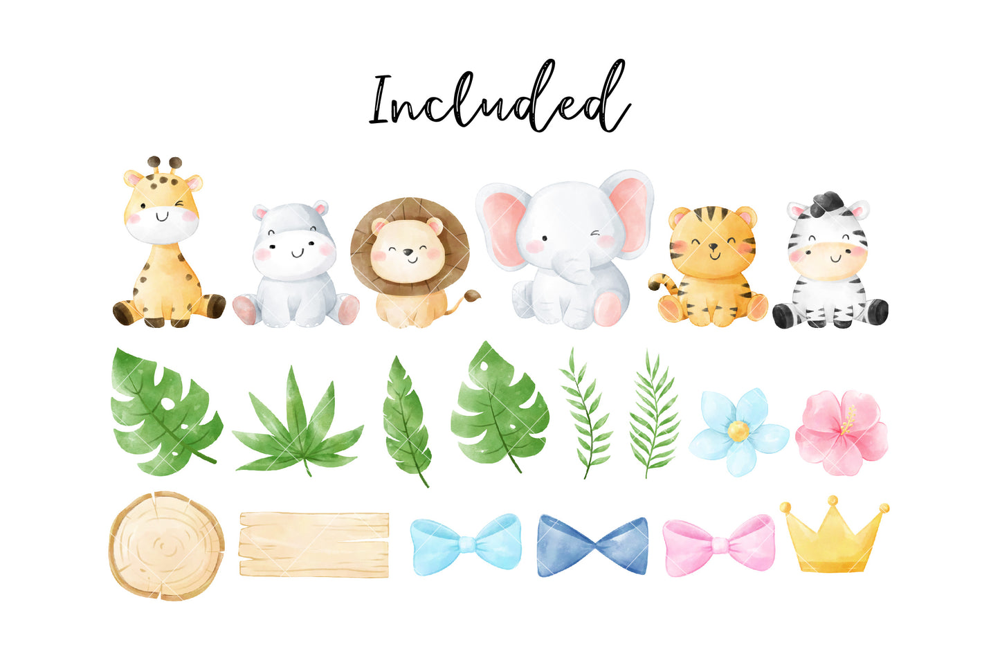 Watercolor Safari Animal Cartoon Clipart