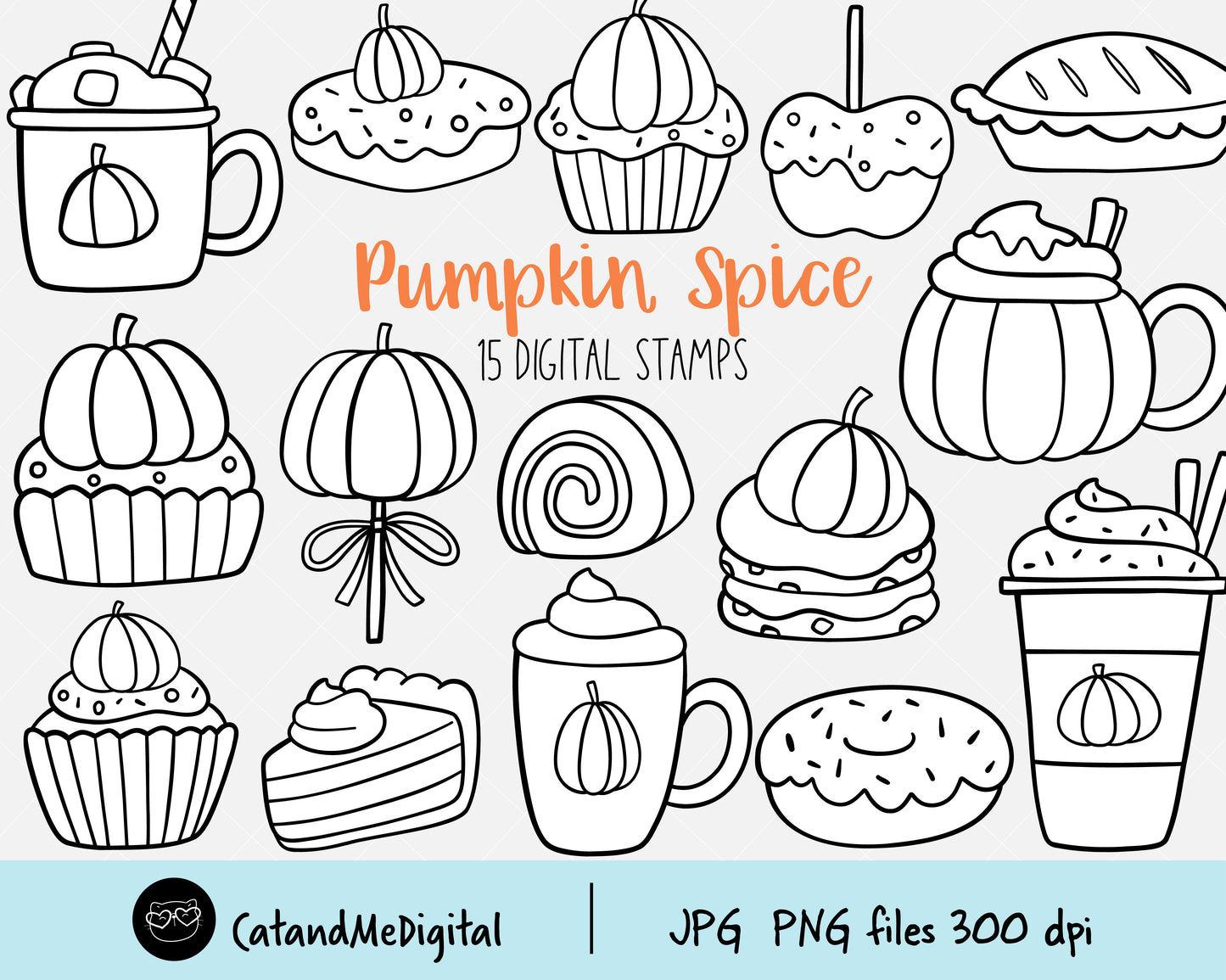 Pumpkin spice digital stamp Fall Autumn treats Coffee Cupcake Pumpkin Thanksgiving coloring stamp