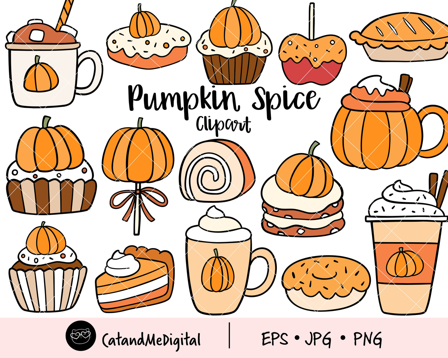 Pumpkin spice Fall clipart Pumpkin treats Autumn dessert Halloween Thanksgiving clipart