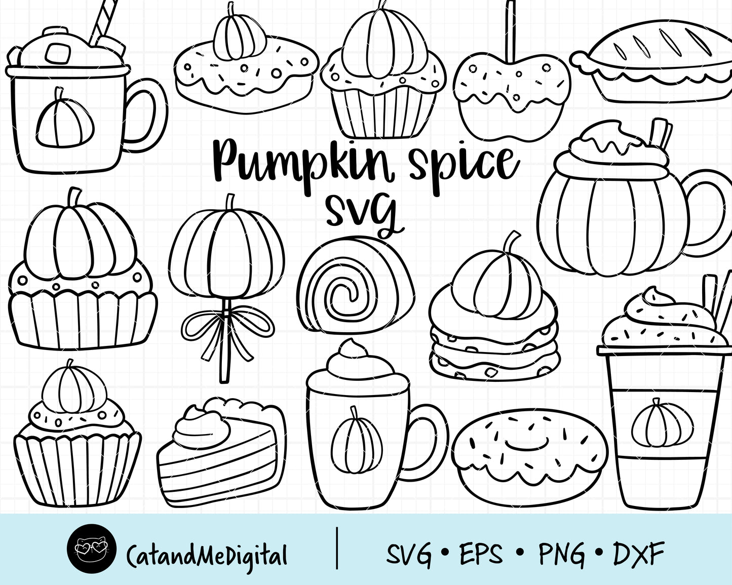 Pumpkin spice svg Fall clipart Pumpkin treats Autumn svg Coffee Pumpkin Cupcake Outline coloring Thanksgiving Coloring svg