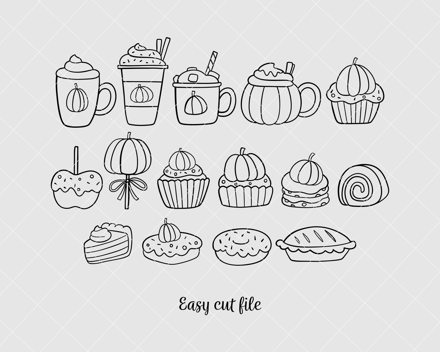 Pumpkin spice svg Fall clipart Pumpkin treats Autumn svg Coffee Pumpkin Cupcake Outline coloring Thanksgiving Coloring svg