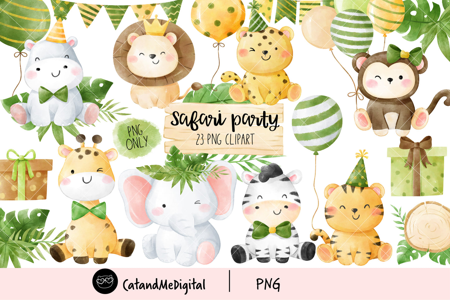 Watercolor Safari Party Cartoon Clipart