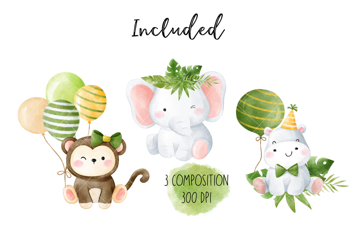 Watercolor Safari Party Cartoon Clipart