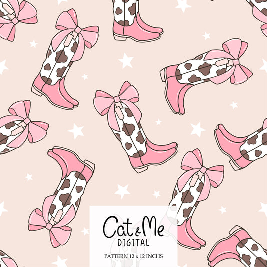 Pink coquette cowgirl Cowprint boots pattern