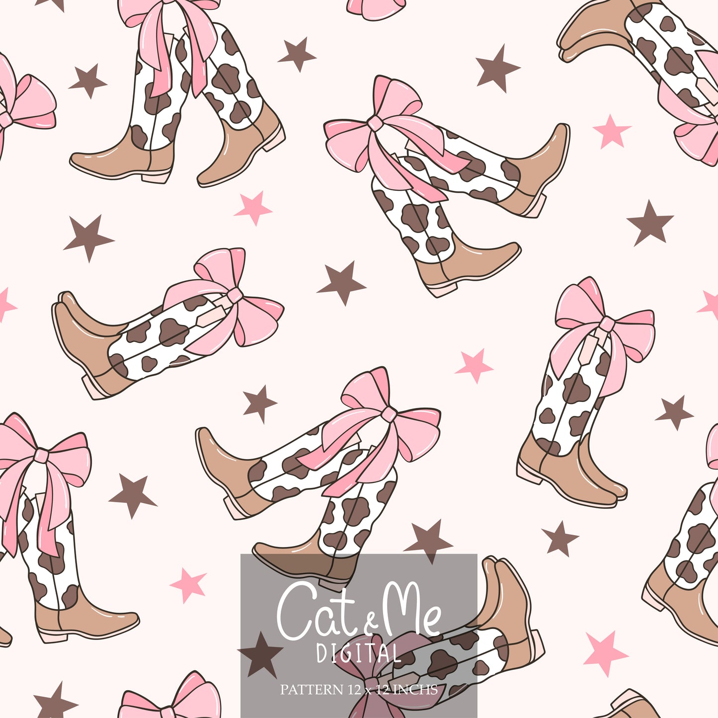 Coquette cowgirl boots pattern Cowprint seamless