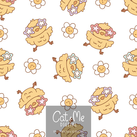 Groovy chick easter seamless Retro easter pattern