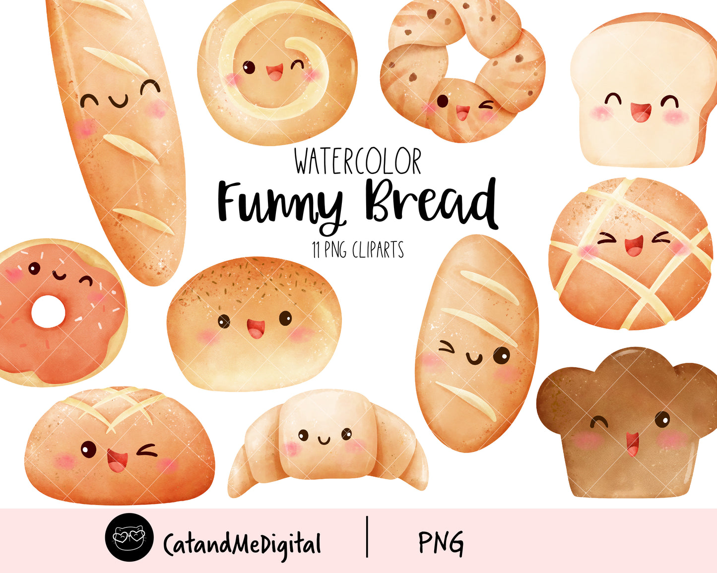 Watercolor bread clipart Baked clipart Bread Rolls Buns Png