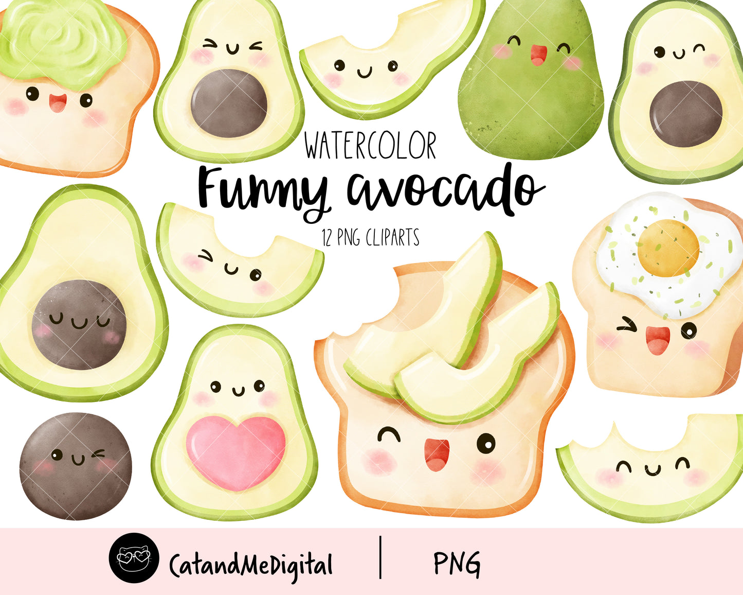 Watercolor avocados clipart Avocado cartoon Fruit clipart Vegan Toast Bread png