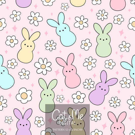 Easter candy seamless pattern Bunny flower seamless