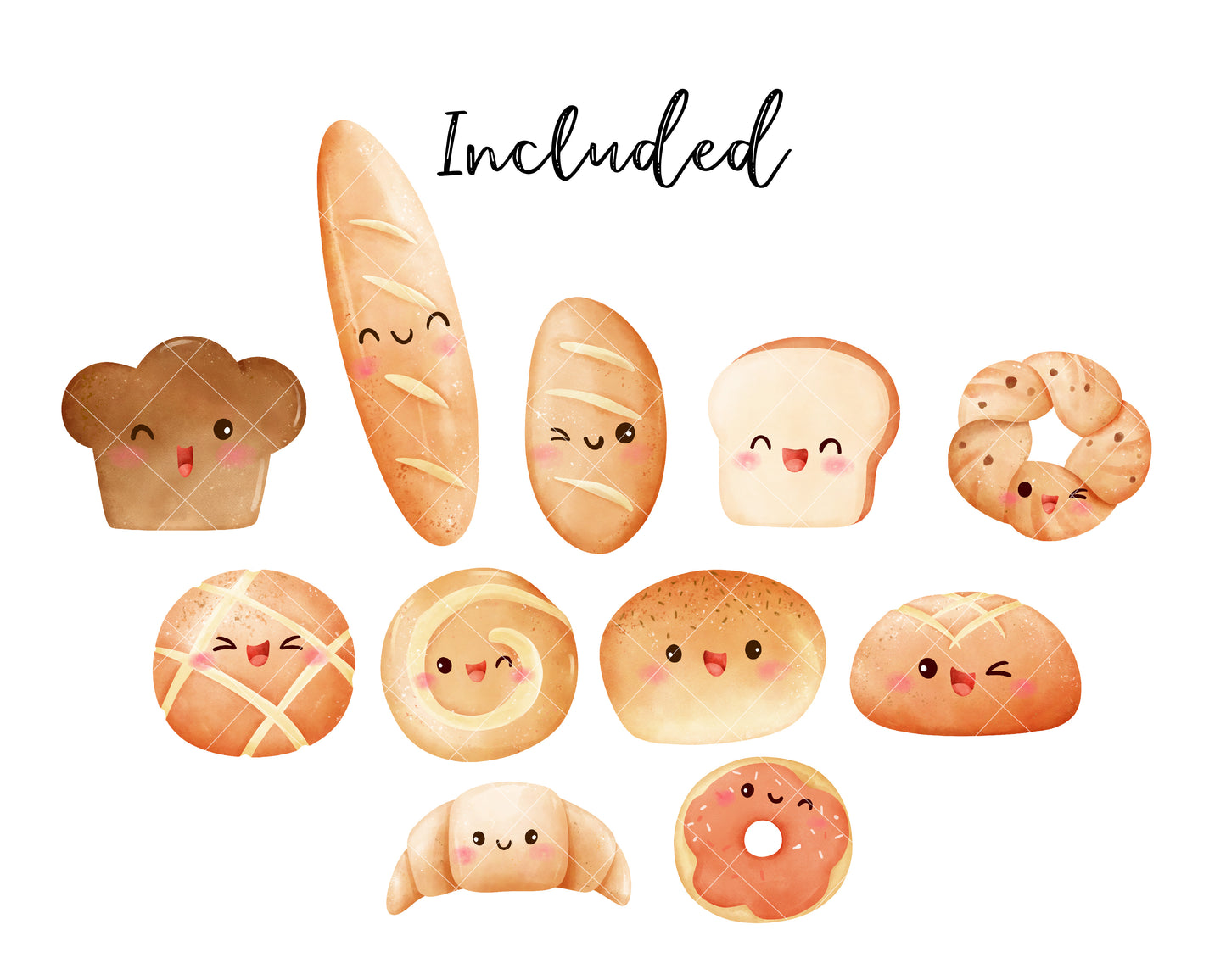 Watercolor bread clipart Baked clipart Bread Rolls Buns Png