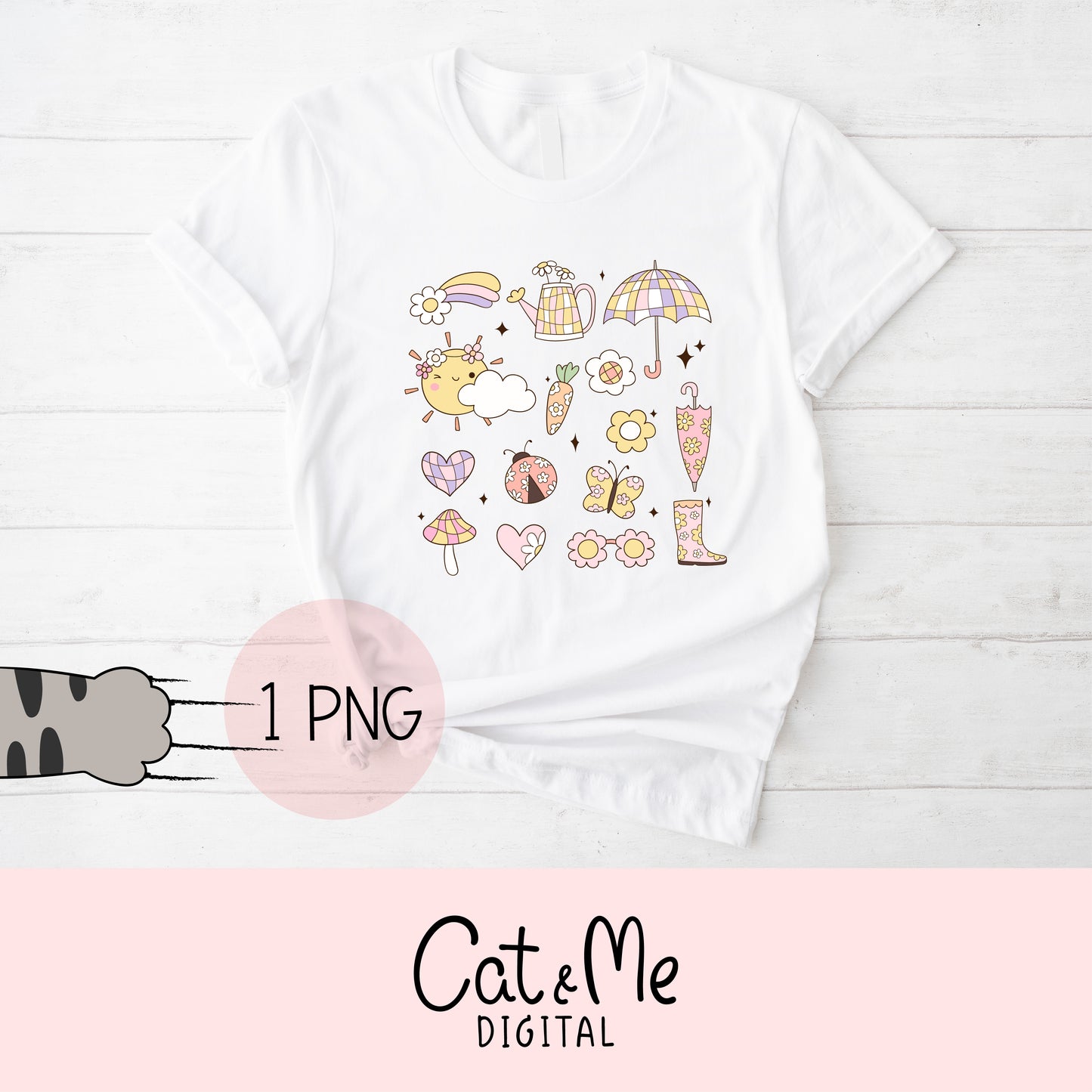 Groovy spring png Retro spring png Girly shirt png