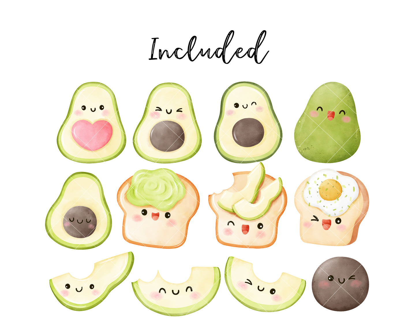 Watercolor avocados clipart Avocado cartoon Fruit clipart Vegan Toast Bread png