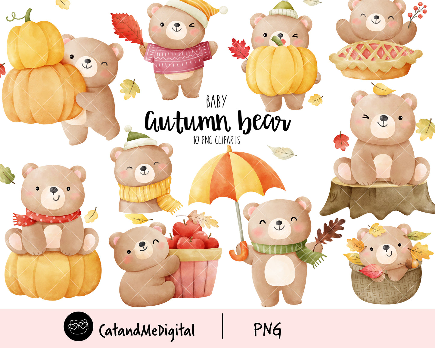 Watercolor autumn bear Animal woodland Nursery wall art Nursery decor Fall clipart