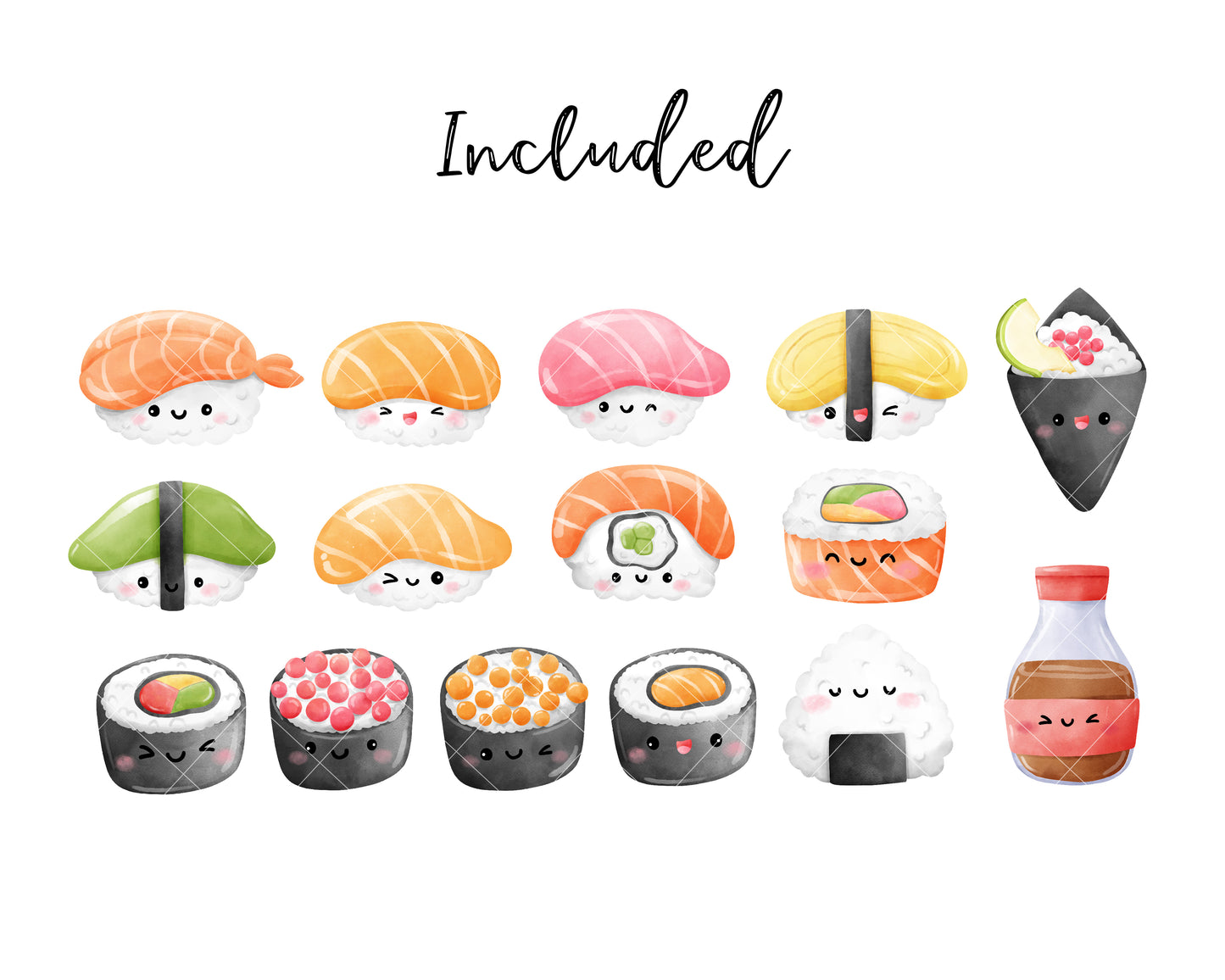 Watercolor sushi Japanese food clipart Soy sauce Nigiri Salmon Rolls Sushi lover png
