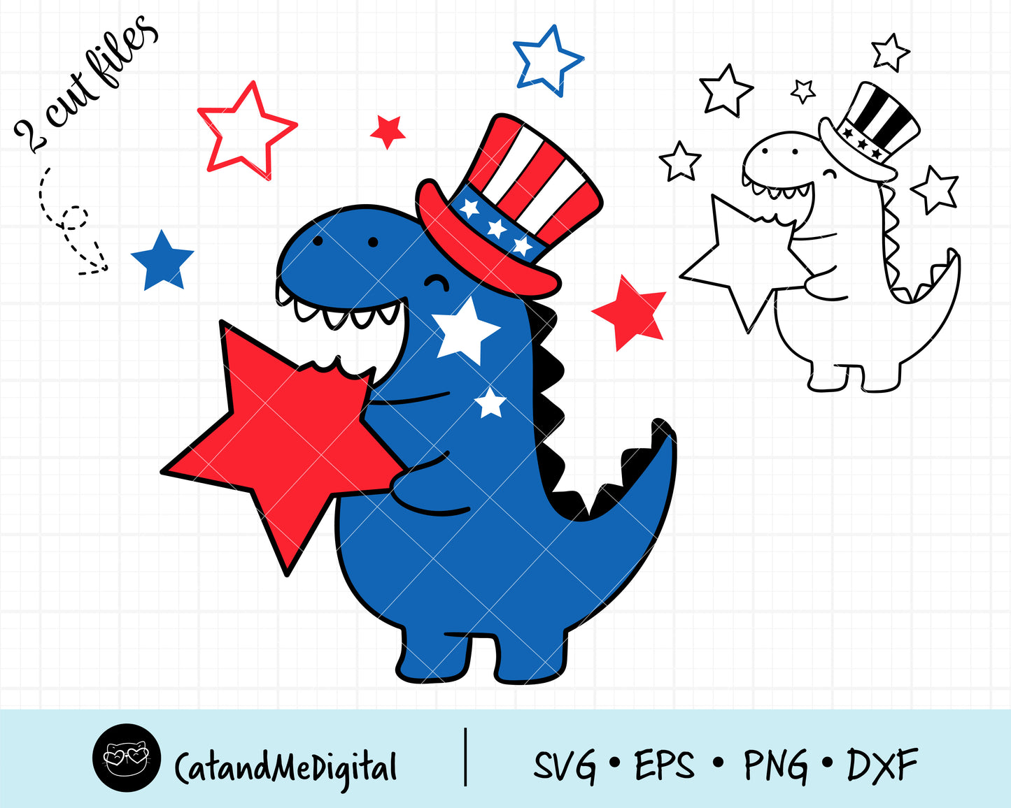 Cute 4th of July Dinosaur Svg