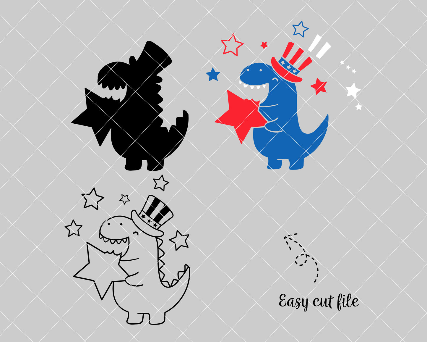 Cute 4th of July Dinosaur Svg