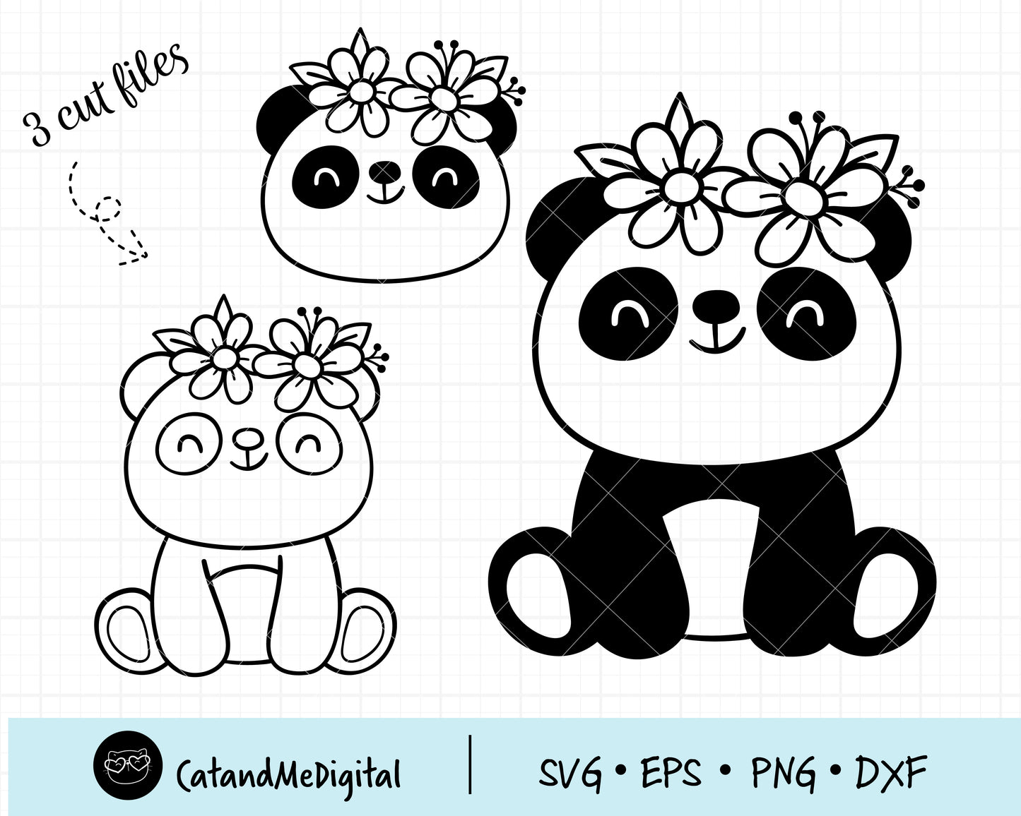 Baby Panda With Flower Svg