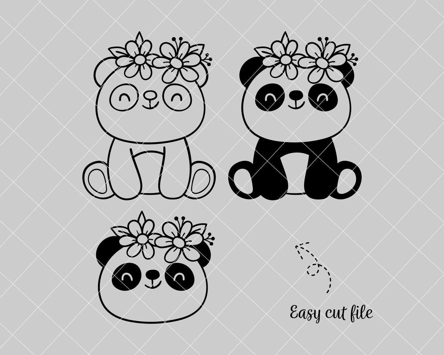 Baby Panda With Flower Svg