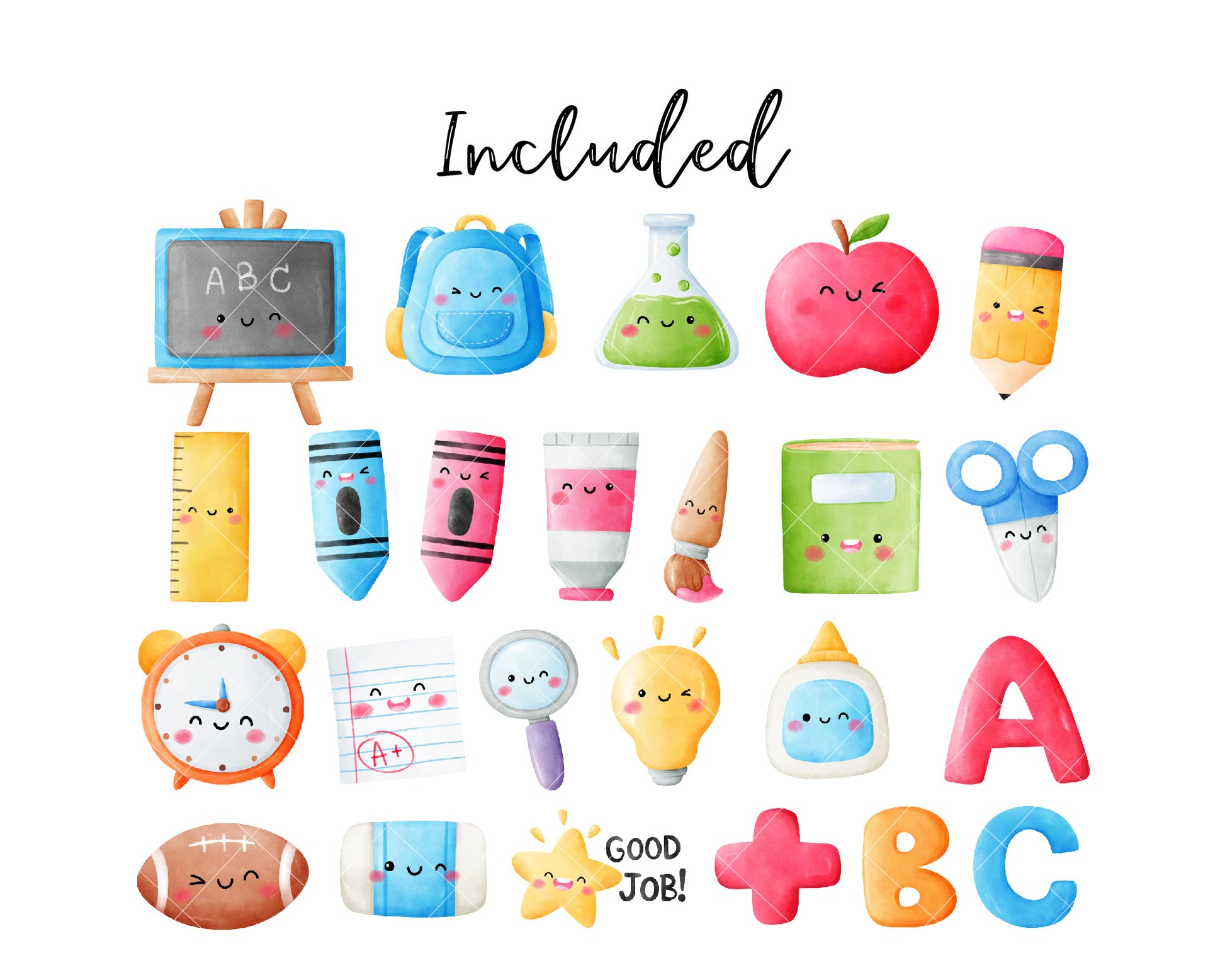 Cute Kawaii Watercolor Clip Art Art Supplies Back to School PNG  Illustrations for Commercial Use -  Finland