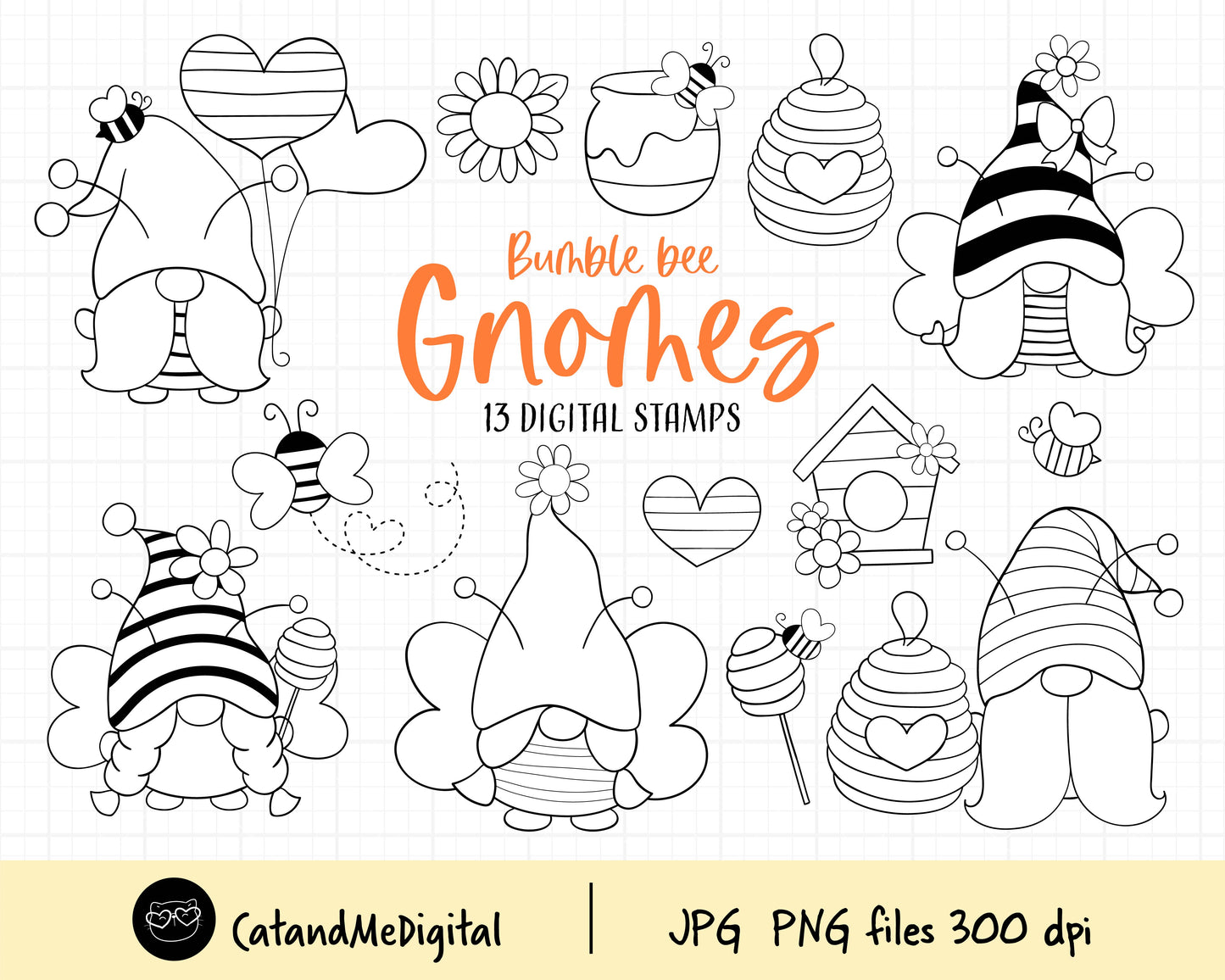 Bumble Bee Gnomes Digital Stamp