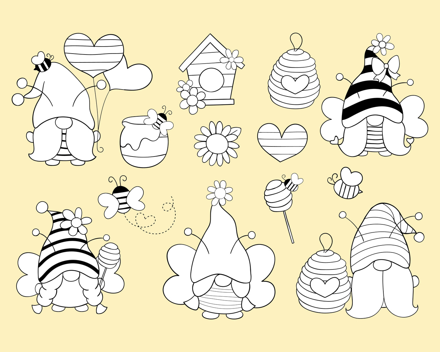 Bumble Bee Gnomes Digital Stamp