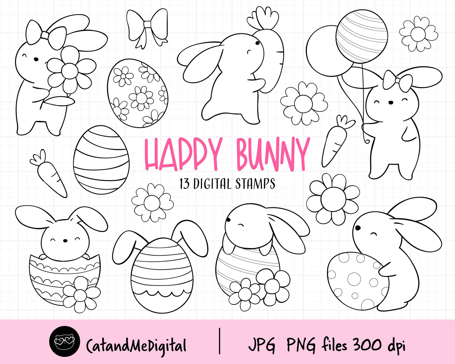 Bunny Easter digital stamps