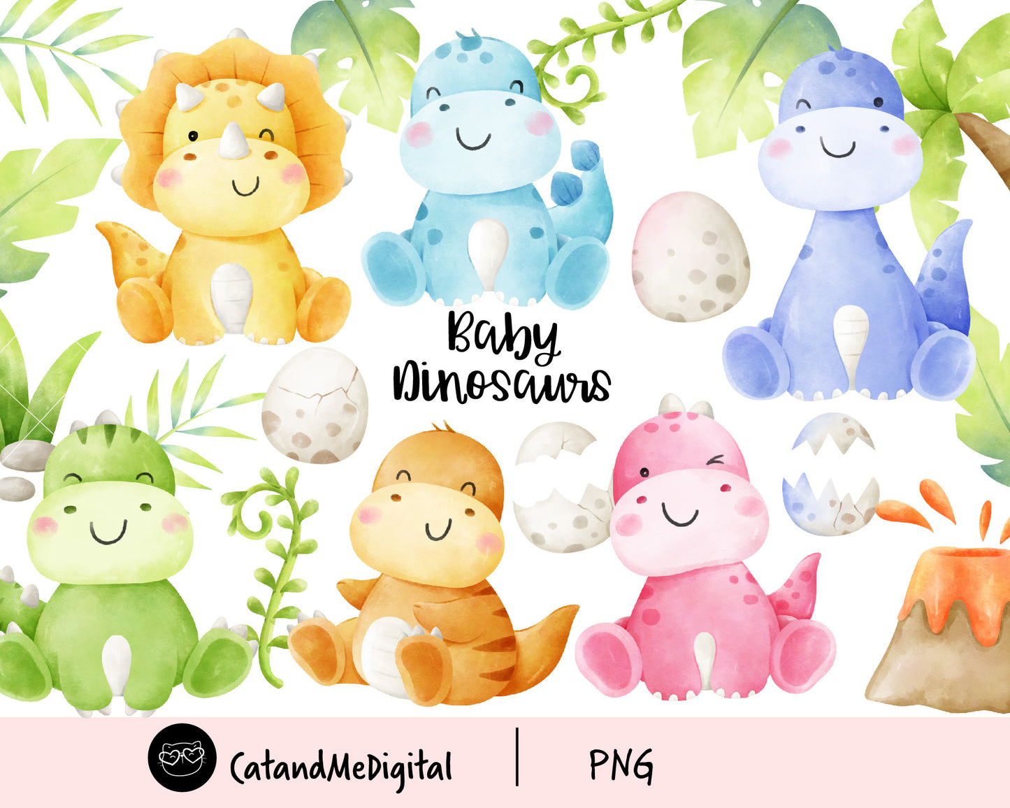 Baby dinosaur watercolor clipart