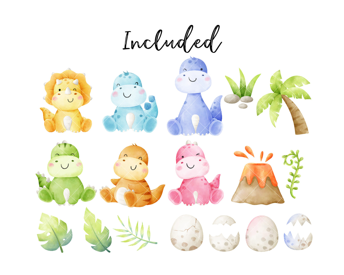 Baby dinosaur watercolor clipart