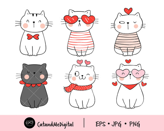 Cute Cat Valentine Clipart