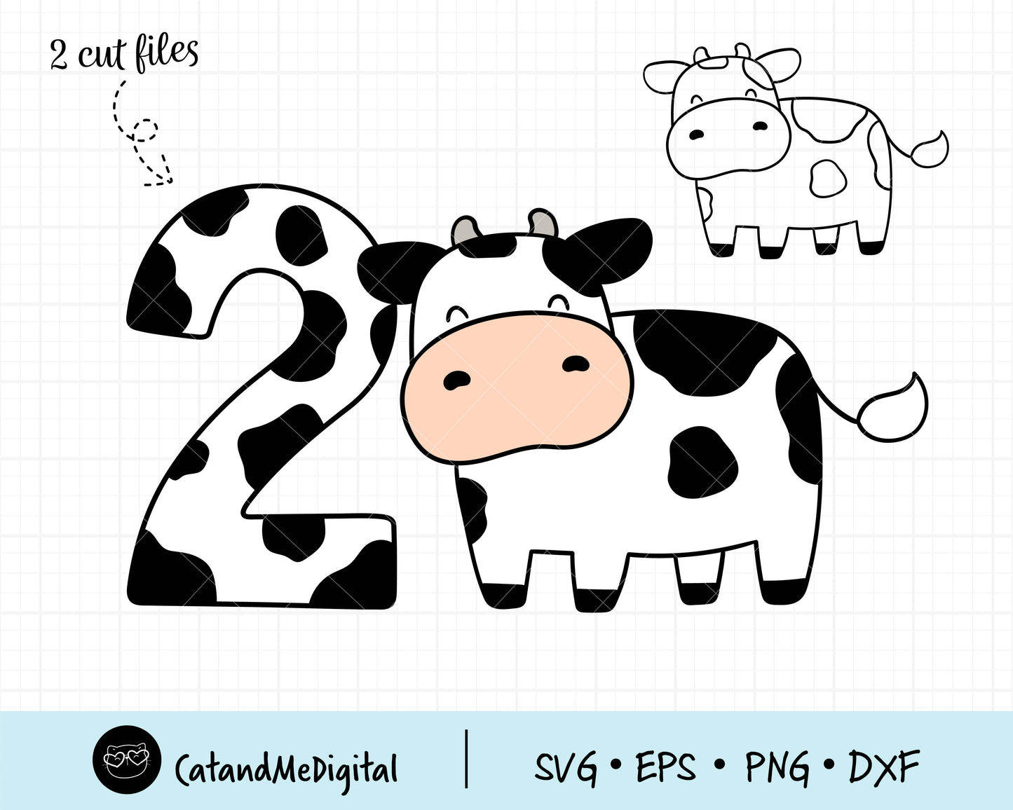 Cute Cow Birthday Number 2 Svg