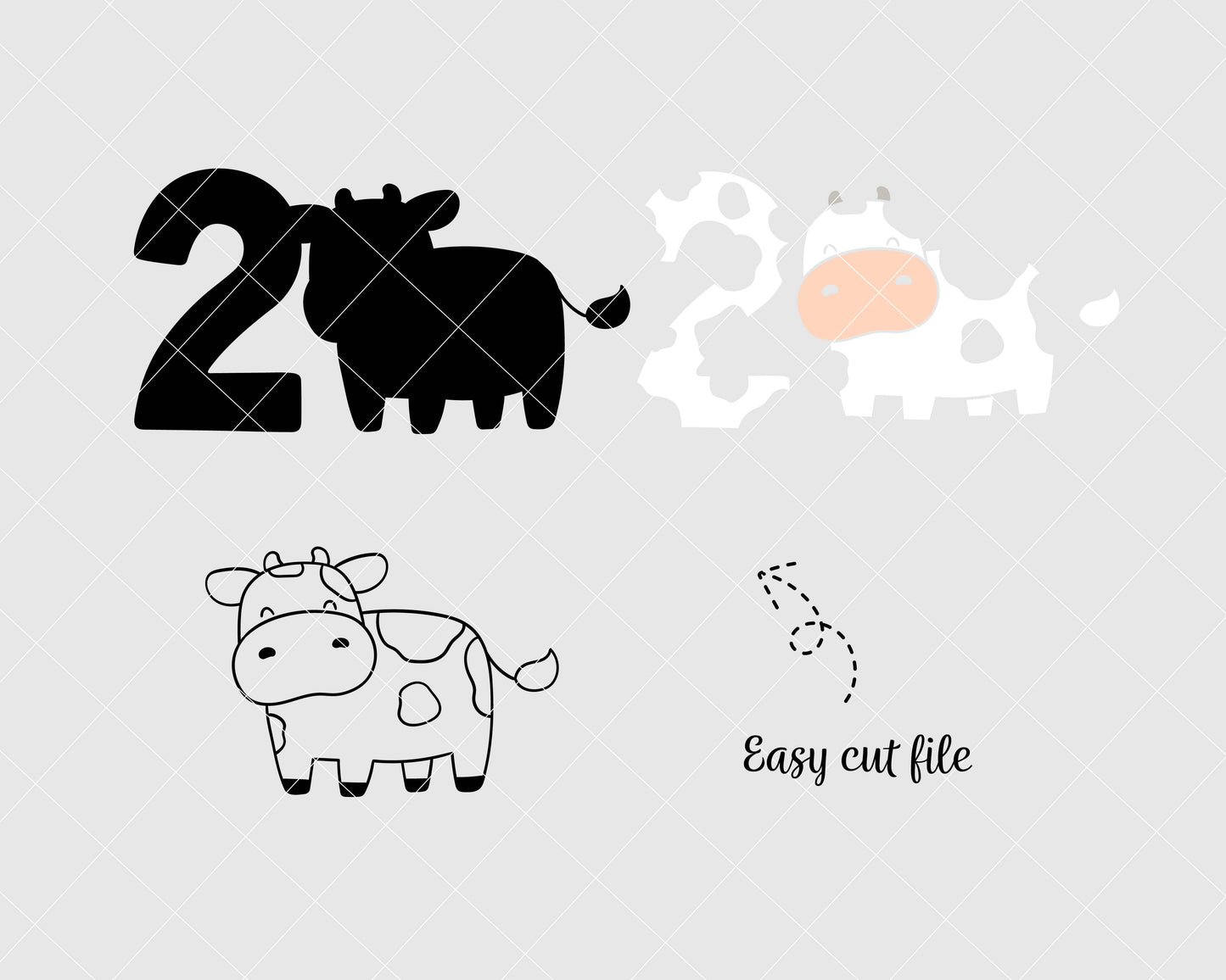 Cute Cow Birthday Number 2 Svg