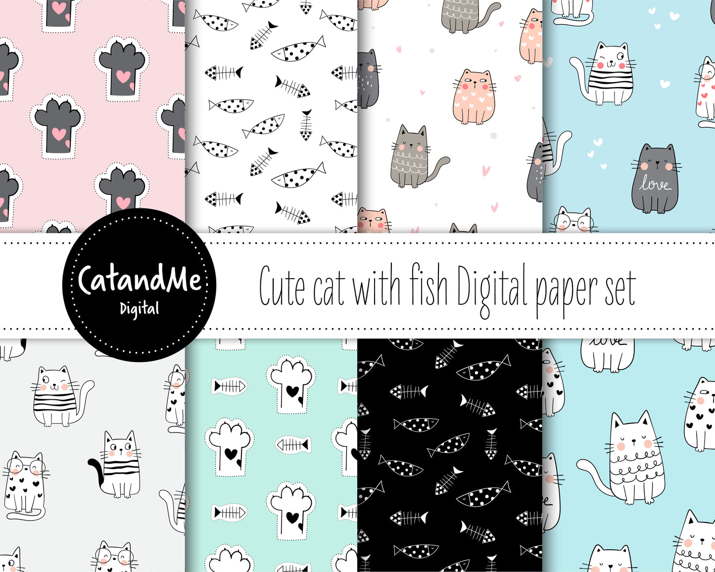 Cat digital paper pattern