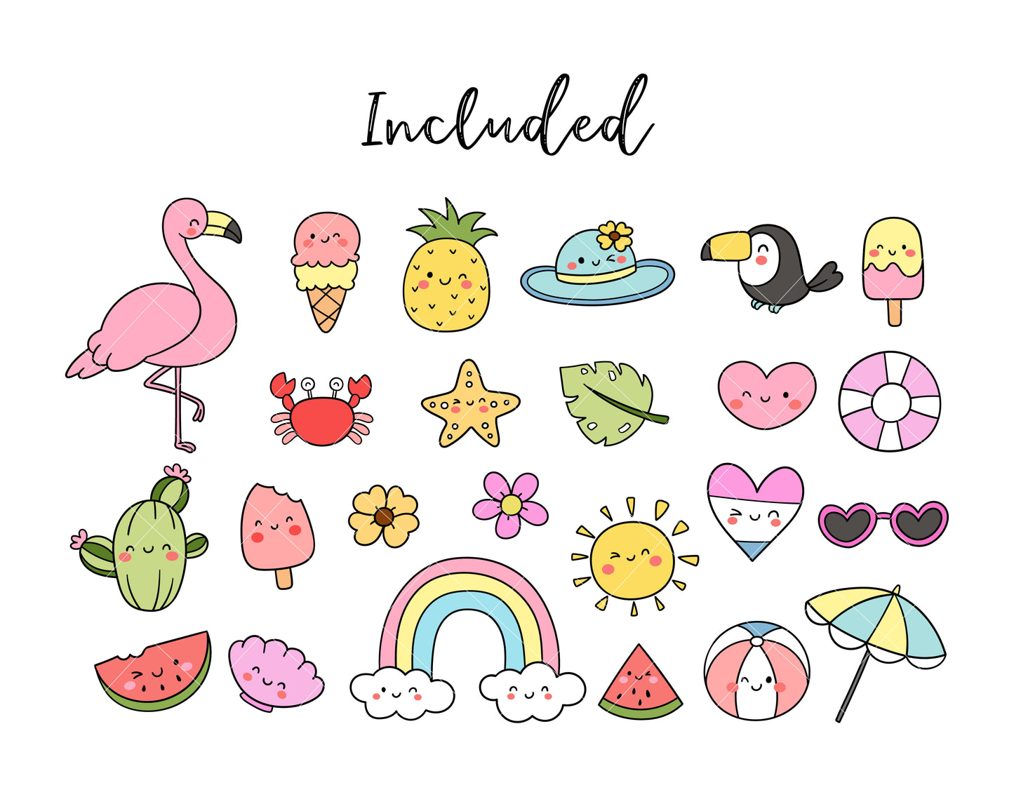 Doodle Summer Flamingo Sun Ice Cream Clipart