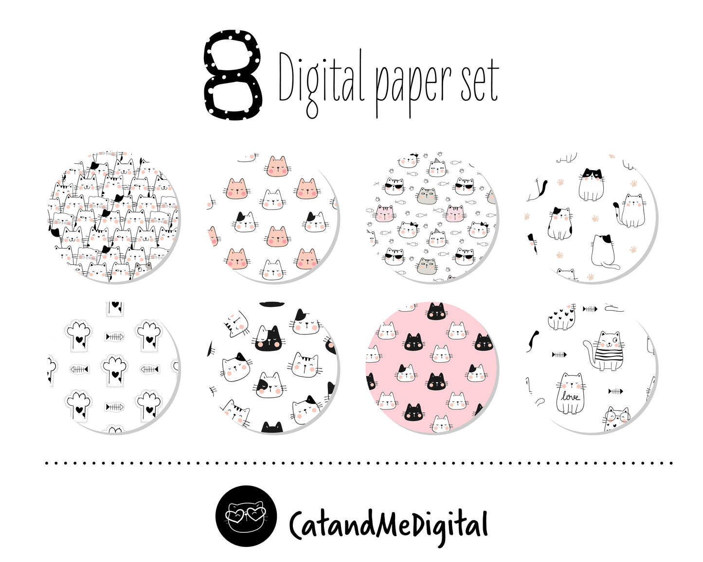 Doodle cat Digital paper set