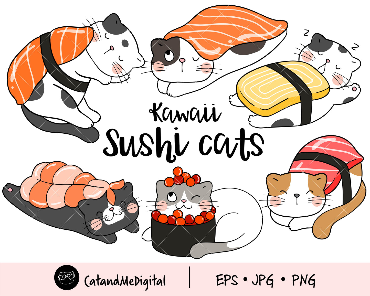 Kawaii Sushi Cats Clipart