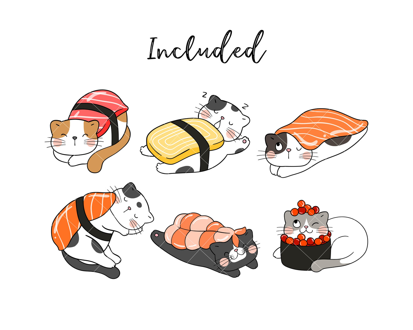 Kawaii Sushi Cats Clipart