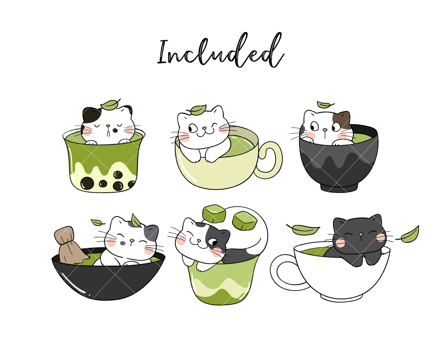 Matcha Cats Clipart