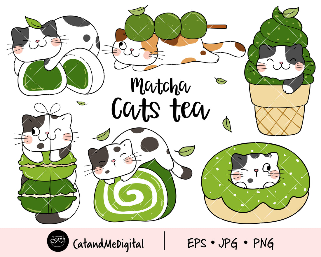 Matcha Cats Tea Clipart – catandmedigital