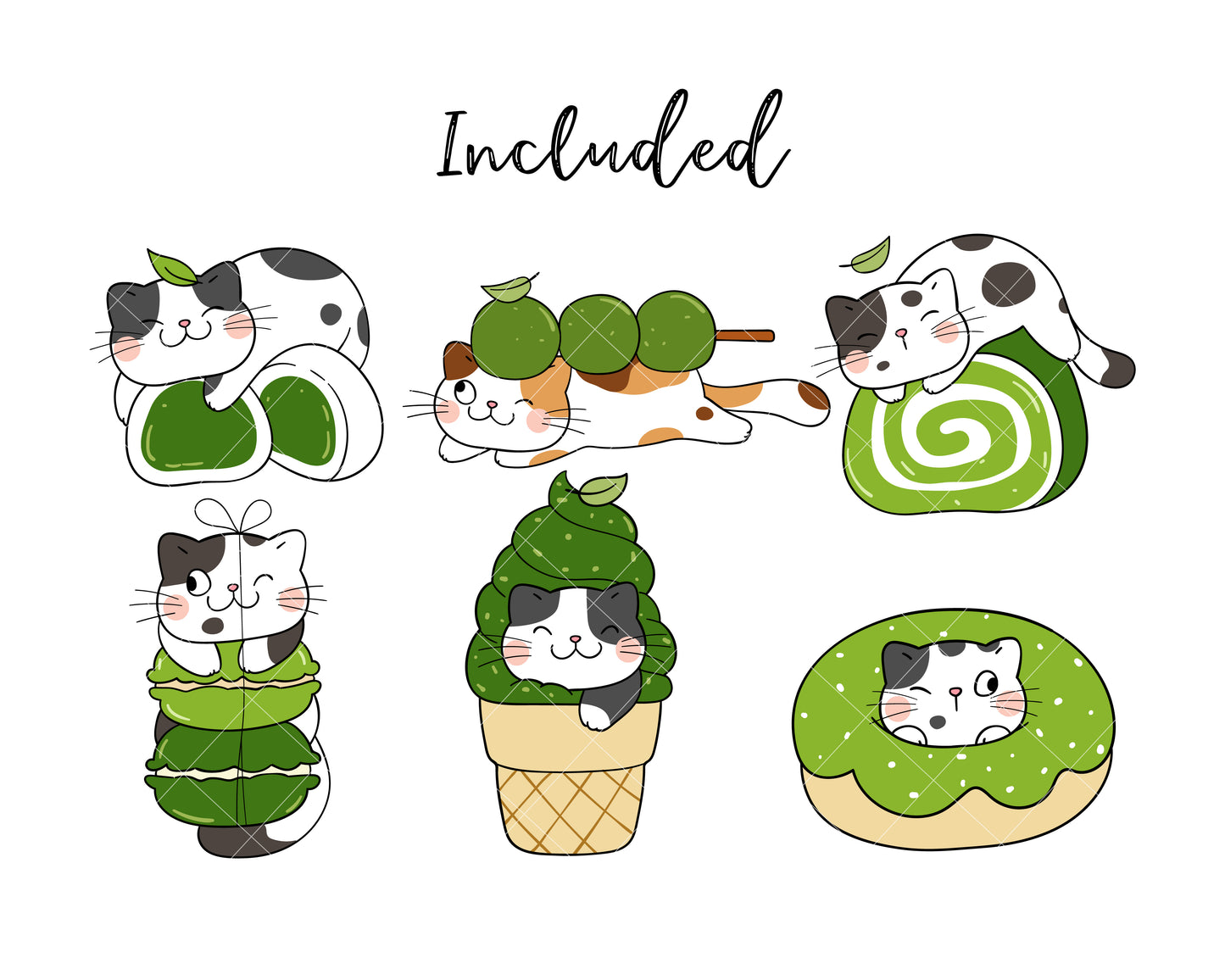 Matcha Cats Tea Clipart