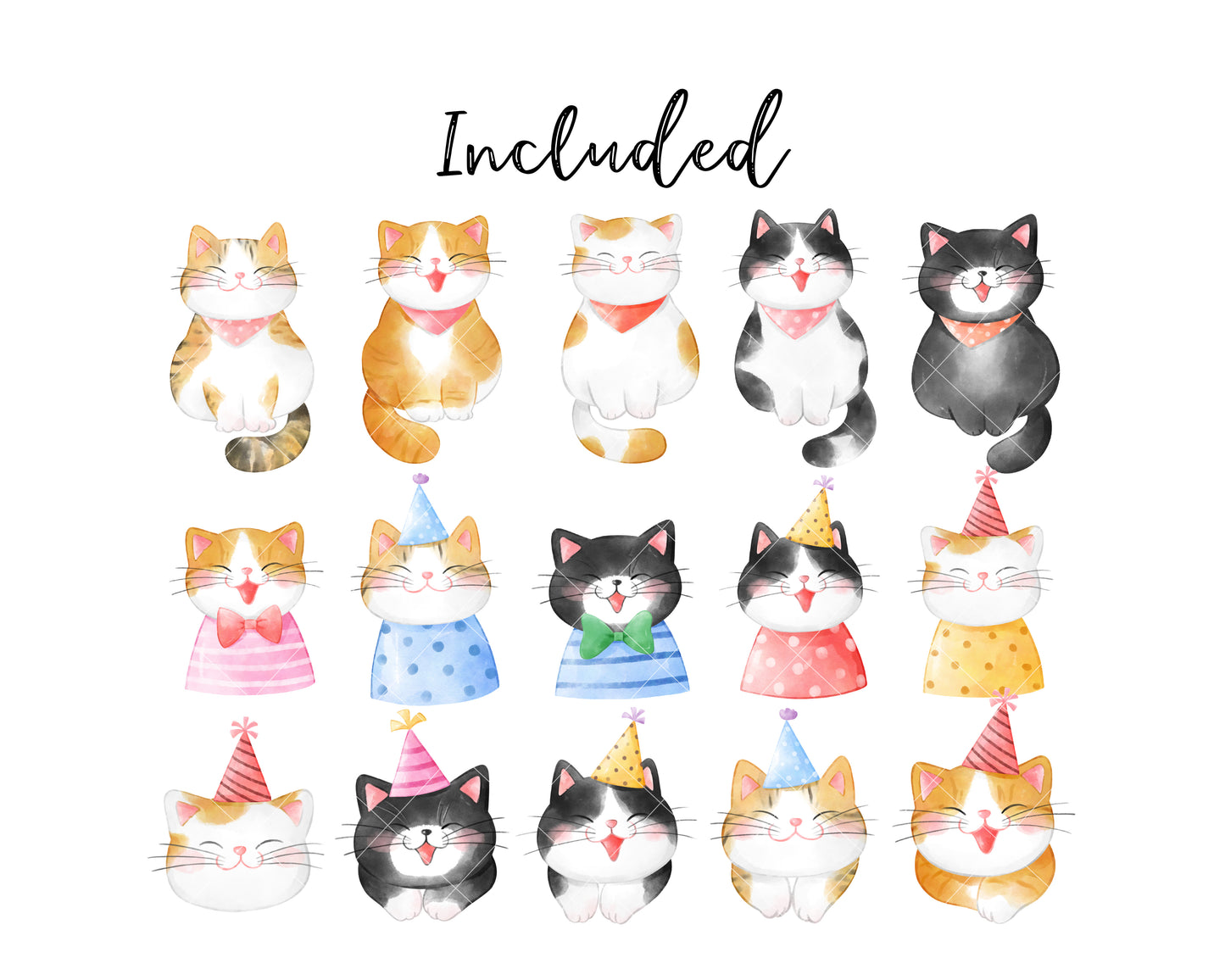 Watercolor party cat clipart